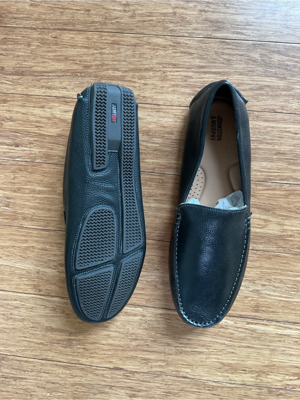Johnston & Murphy Black Pebbled Leather Slip-On Driving Loafers